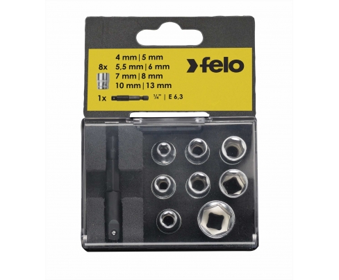Set nasadnih glava sa adapterom HEX Nut Felo 05798106 9 kom