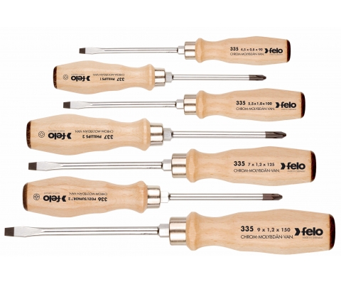 Set udarnih šrafcigera sa drvenom drškom Felo SL/PH/PZ 33597198 7 kom