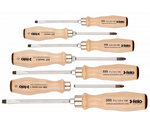 Set udarnih šrafcigera sa drvenom drškom Felo SL/PH/PZ 33597198 7 kom