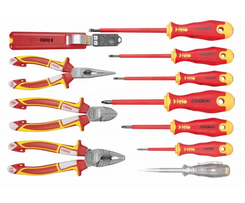 Set dielektričnih alata Felo Ergonic VDE sa sa kleštima i testerom 41391104 11 kom